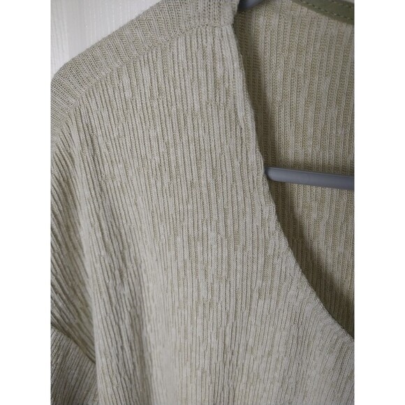 Pure Jill Woman M Light Sage Green Knit Texted Linen Blend Blouse - Picture 4 of 9